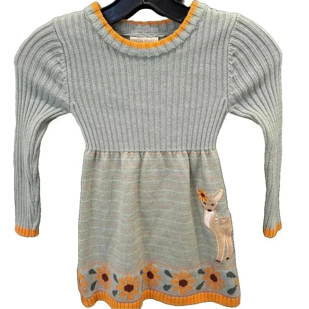 Cynthia Rowley Girls Sweater Dress Size 4 Deer Sunflower Print